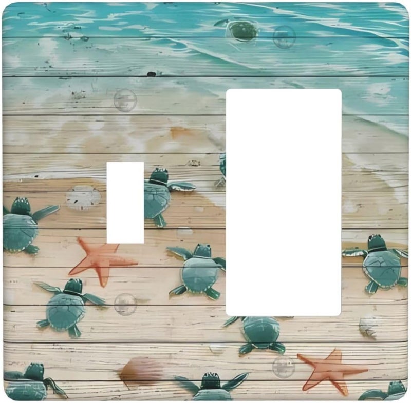 ranedula 2-Gang 1-Toggle 1-Rocker/GFCI Device Combination Wallplate Art Blue Green Sea Ocean Beach Turtle Theme Combo Decorator/Toggle Receptacle Outlet Light Switch Cover Face Plate - Image 1